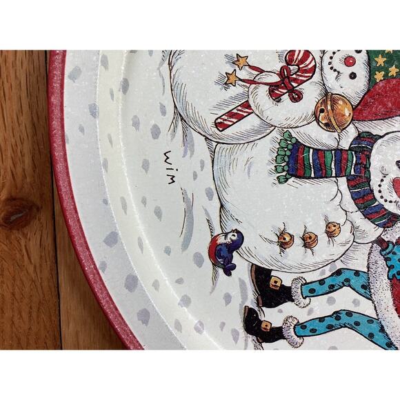 Wim Schimmer Potpourri 1995 Metal Christmas Santa’s Snowmen Serving Tray 13.5” - Picture 3 of 5
